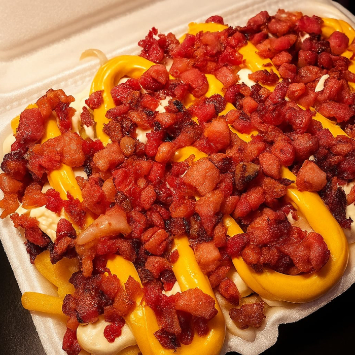 BATATA FRITA C/ 3 QUEIJOS E BACON