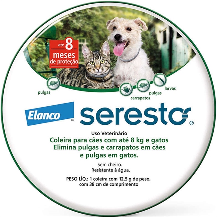 COLEIRA SERESTO CÃES ATÉ 8 KG E GATOS - PROTEÇÃO 8 MESES