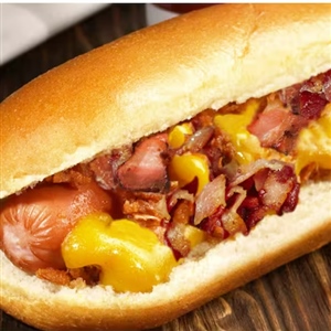 < Hot Dog Bacon aos queijos completo >