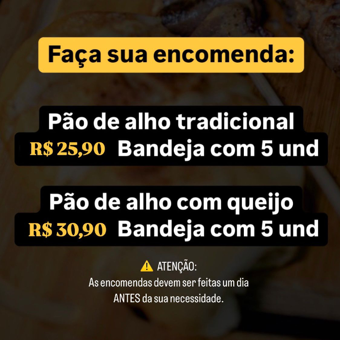 PÃO DE ALHO COM QUEIJO CRU ( 5 UND )