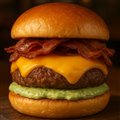 < Classic Bacon >  Carne Grande , Bacon com Queijo Cheddar Duplo, Molho Cheddar