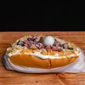 HOTDOG DE FRANGO DESFIADO, BACON E CATUPIRY