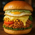 < Vegetariano Burger > Ovo, Queijo, Frango, e Salada  < Burger dos fitness >